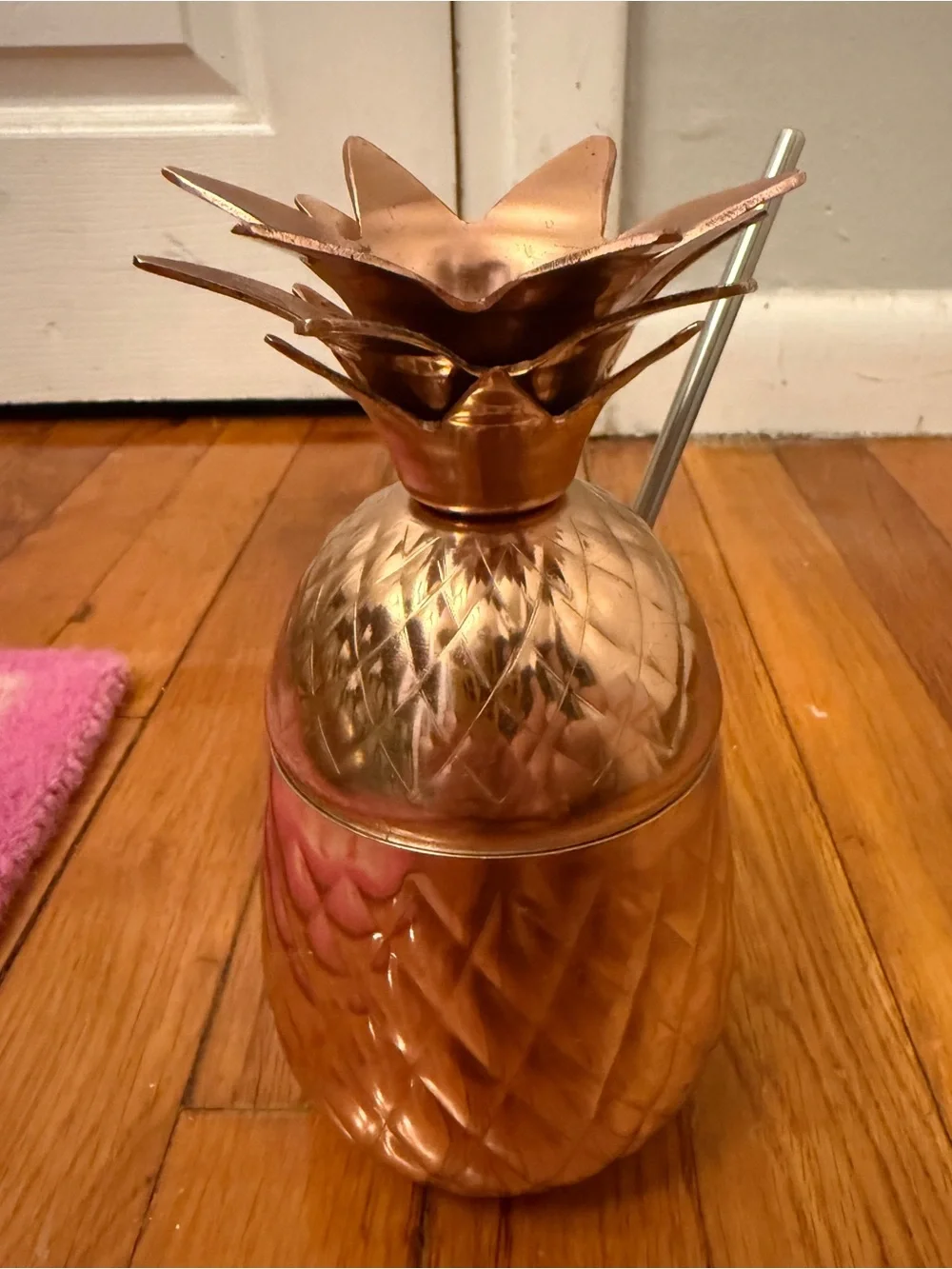 Pier 1 Rose Gold Pineapple Cocktail Server with Metal Straw